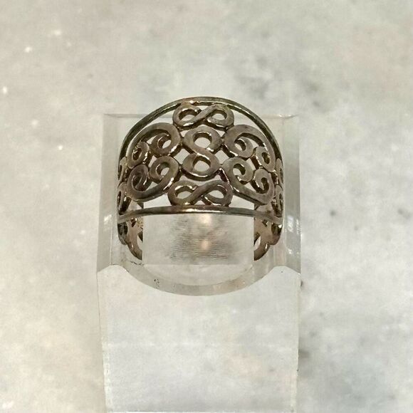 Anthropologie Silver Swirl Scroll Filigree Open Work Band Wide Ring Size 8.25 - Picture 1 of 4